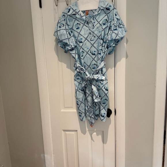 Holly Shae ⭐️Chinoiserie Blue Patterned Dress with Belt Size XXL - Picture 4 of 11